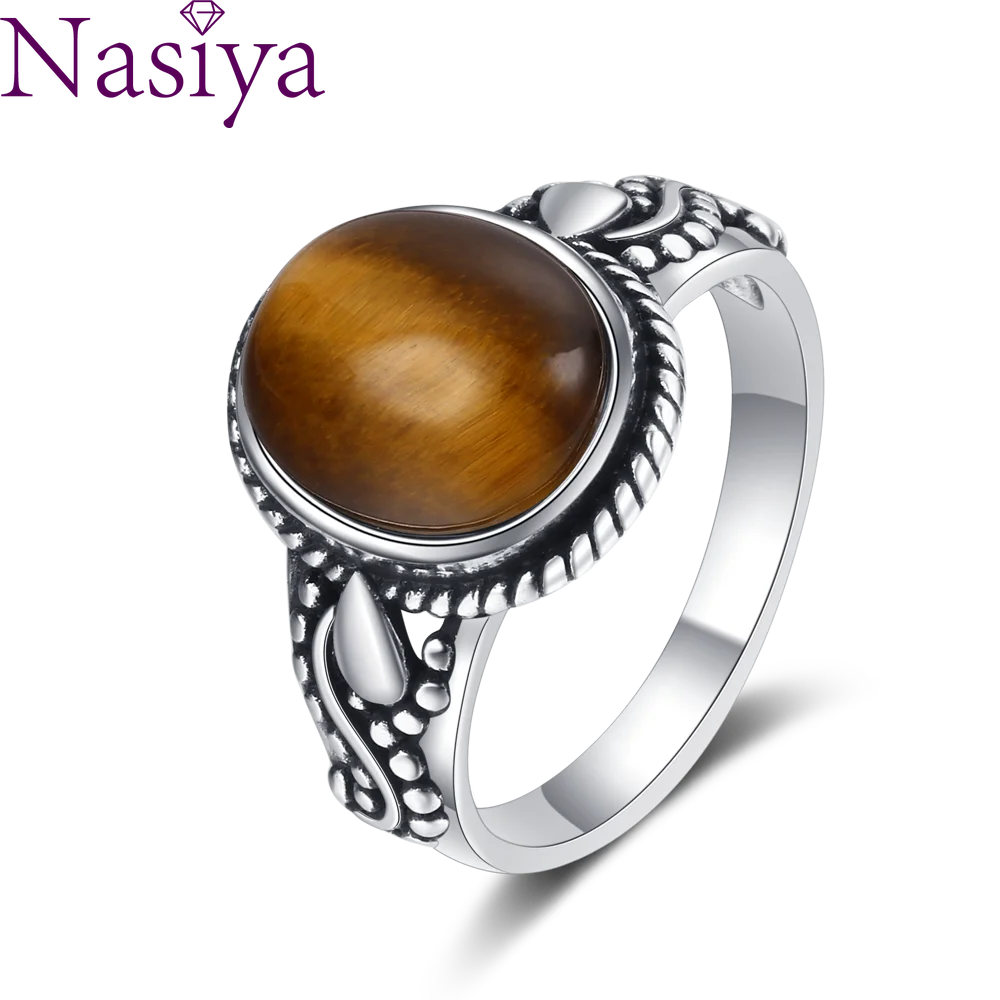 

Silver Color Rings Oval Natural Moonstone Tiger Eye Rings for Men Women Gifts Trendy Jewelry Wholesale Dropshipping