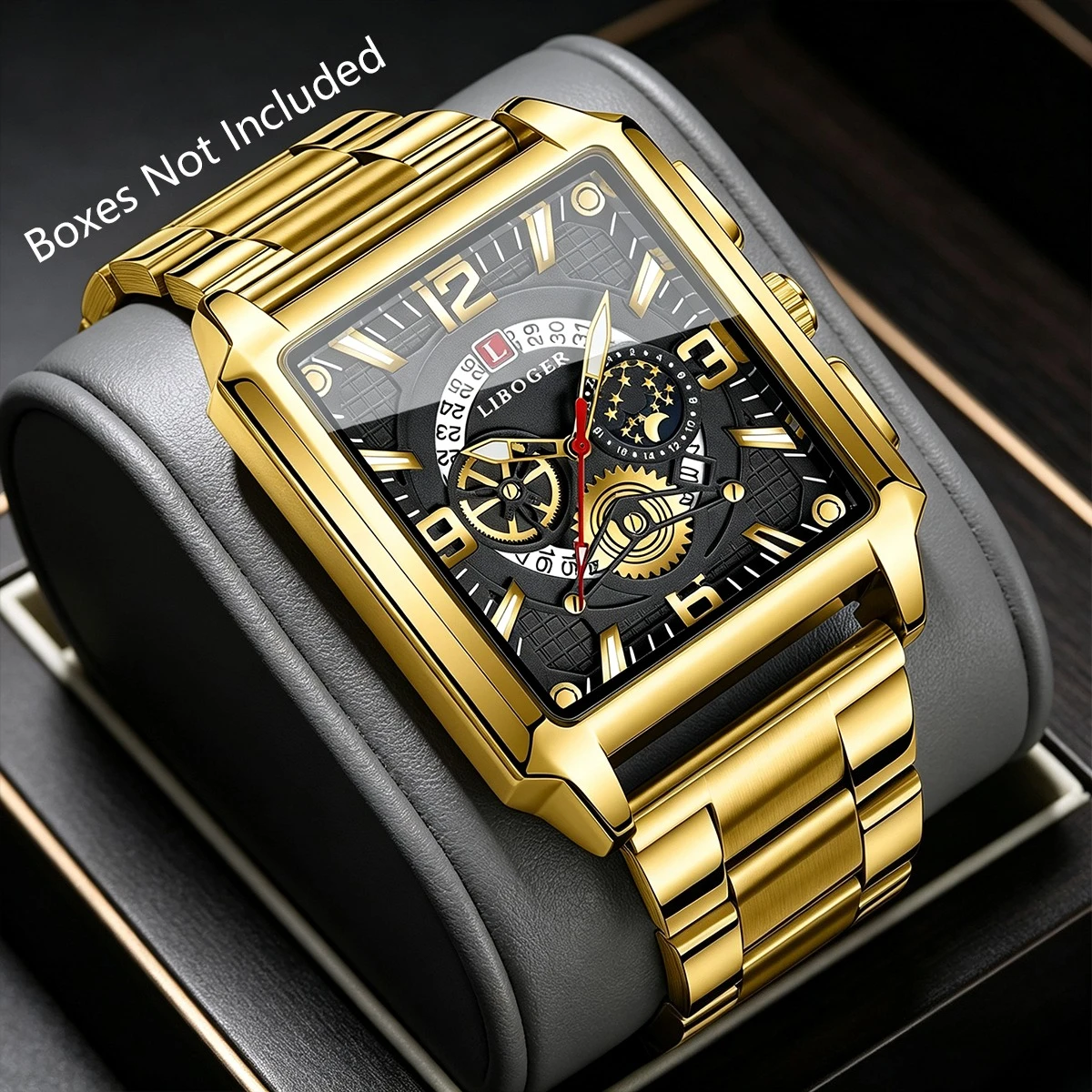 Luxury Golden Stainless Steel Band Men Business Watches Calendar Quartz Wristwatch Clock Gift Relogio Masculino（Without Box）