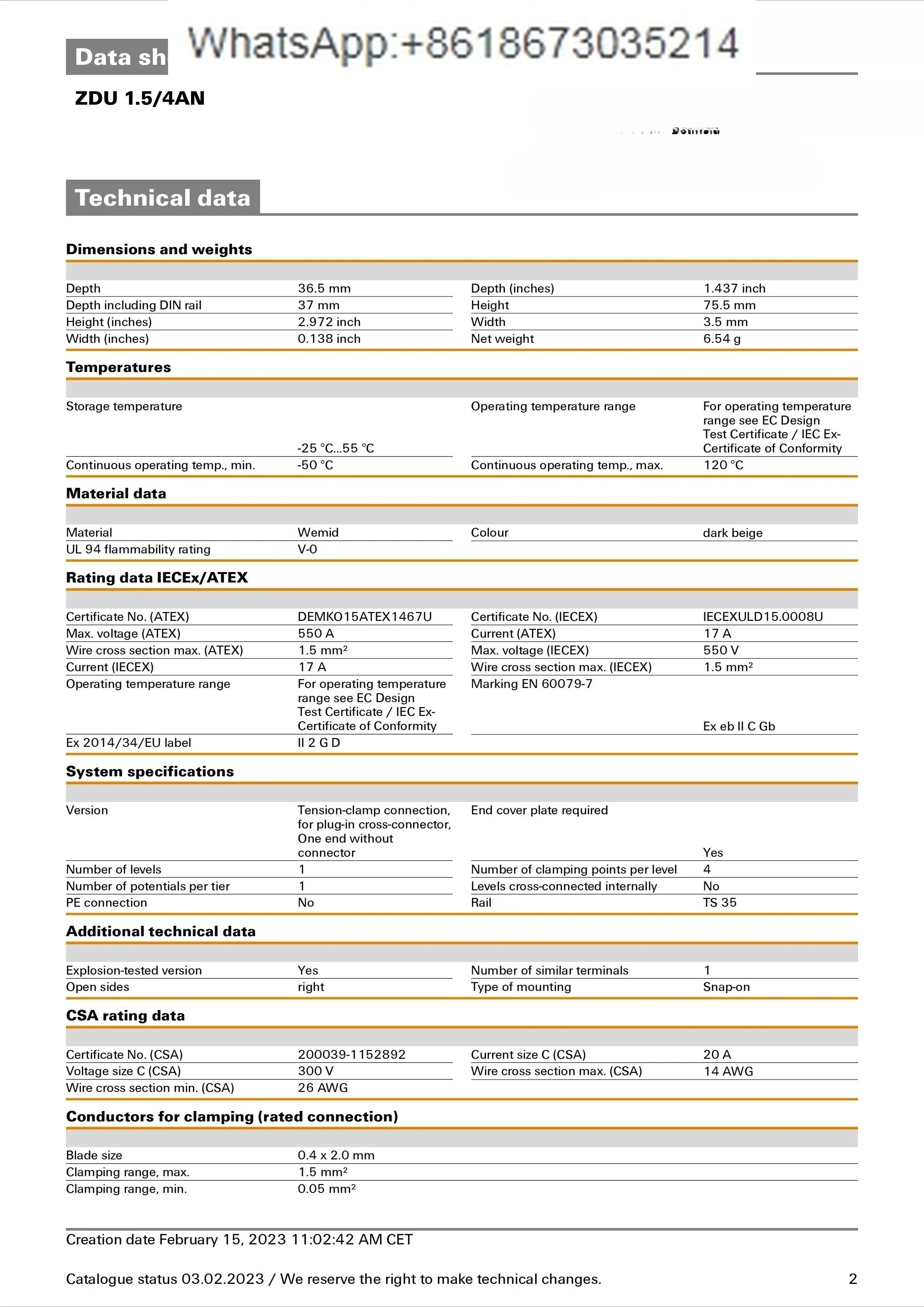 100 Pcs  ZDU 1.5/4AN 1775580000 Terminal Block