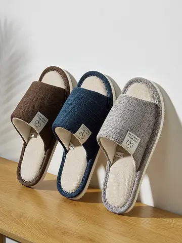 Home Linen Slippers For Men In Spring&Autumn Comfortable Bedroom Open-toed&Breathable Slippers Men's & Women's Shoes Summer