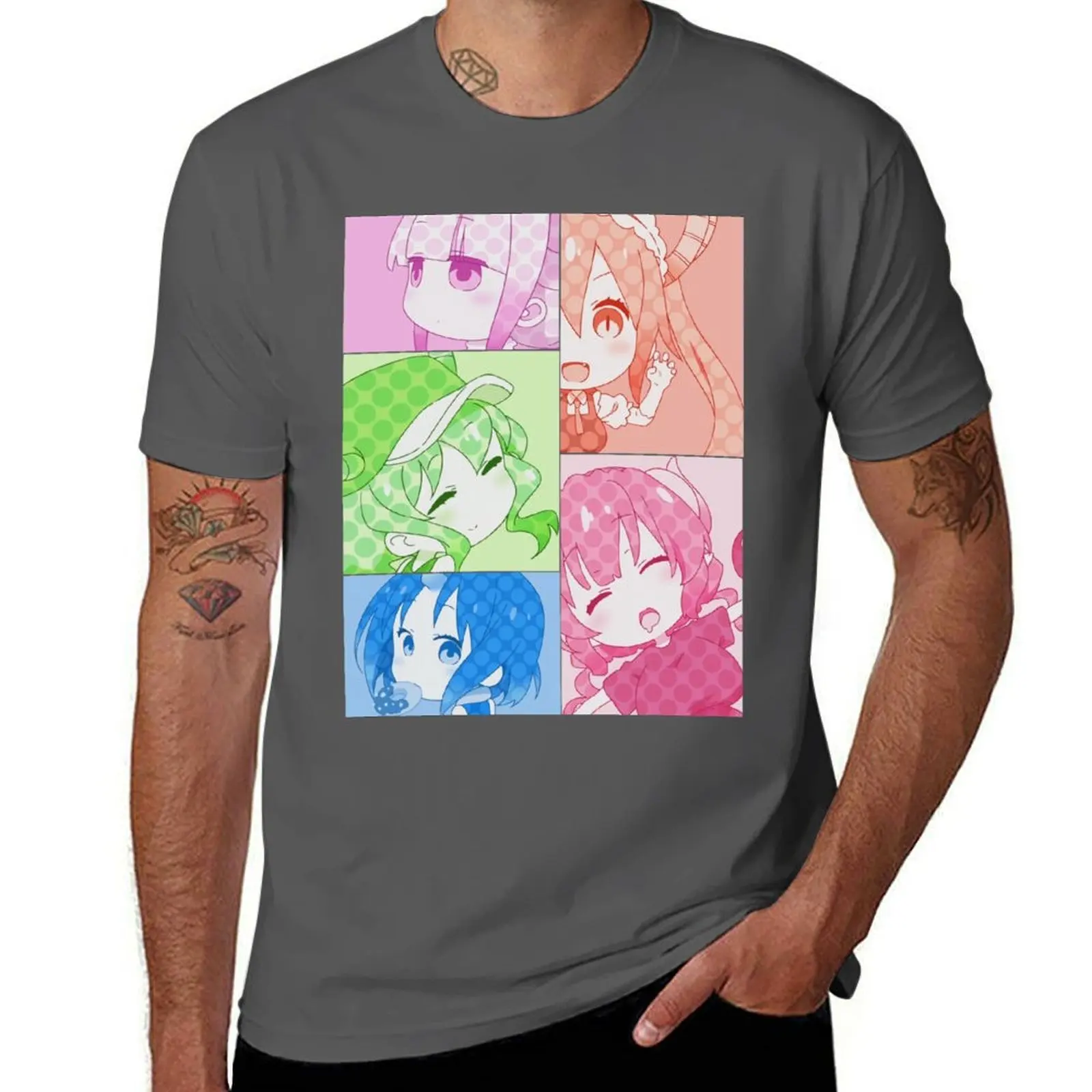 

Tohru ilulu Kanna Lucoa Elma Dragon Maid Comic Style T-Shirt Functional Casual Short Sleeve Tee