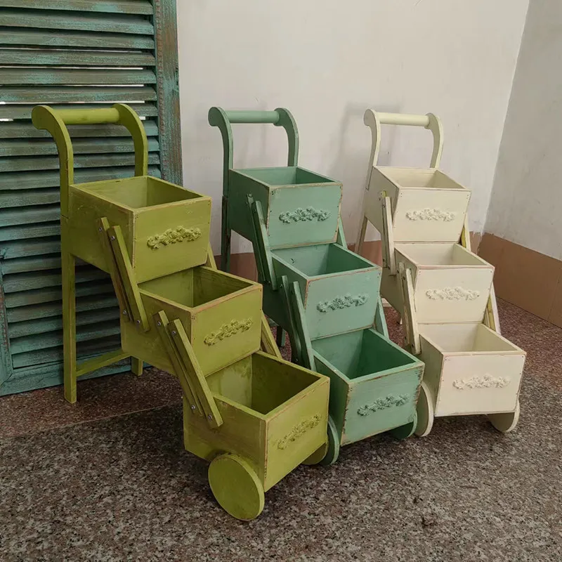 Rustic Solid Wood Mini Cart for Garden Groceries and Succulents