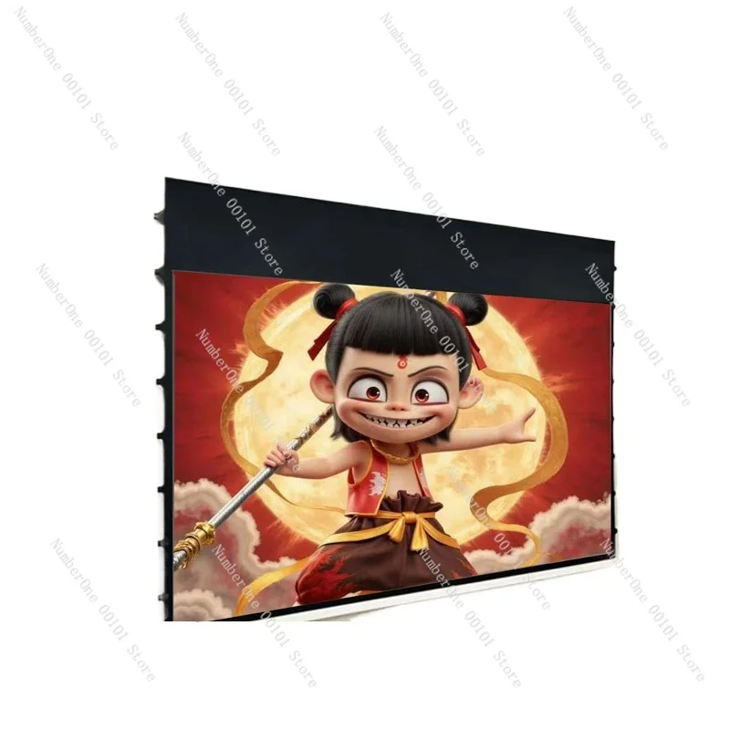 80-150 inch hidden electric projection screen, embedded ceiling screen, white metal black crystal material