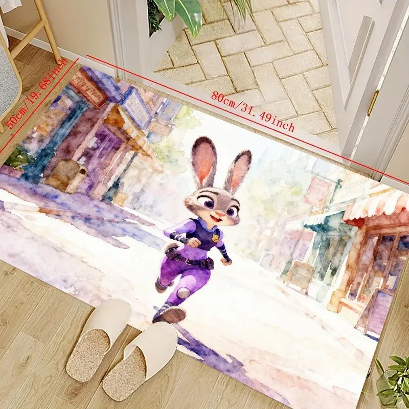 

1 шт. Disney Zootopia Judy Hopps акварельный аниме мультфильм напольный коврик, нескользящий впитывающий моющийся коврик для прихожей, 50x80 см (19,68x