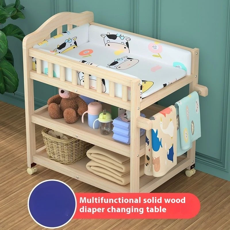 

Детская кроватка из цельного дерева со пеленальным столиком, комбинированная мобильная подгузковая станция, полки для хранения, набор мебели для детской комнаты для новорожденных