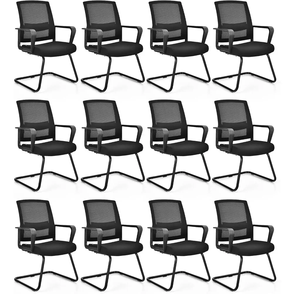 Office Guest Chair Set of 12, Executive Sled Base Conference Chairs with Lumbar Support and Armrests, Mid-Back Chairs, Mesh