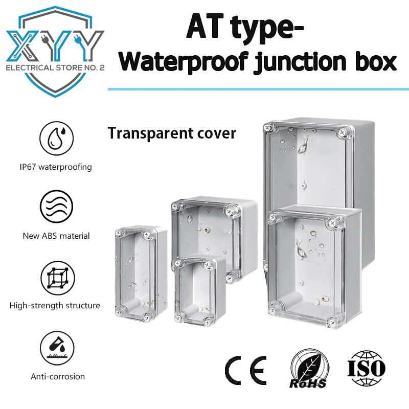 Outdoor ABS Plastic Waterproof Electric Enclosure Boxes IP67 Transparent Cover Power Sealed Cable Instrument Junction Box--AT