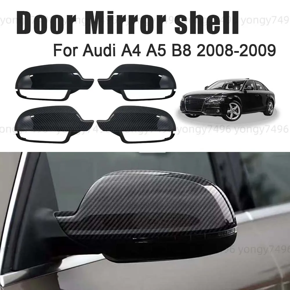

Protective Cover Chrome Silver Glossy Black Carbon Fiber Door Mirror Shell For Audi A4 A5 B8 2008 2009 Car Rearview Accessories
