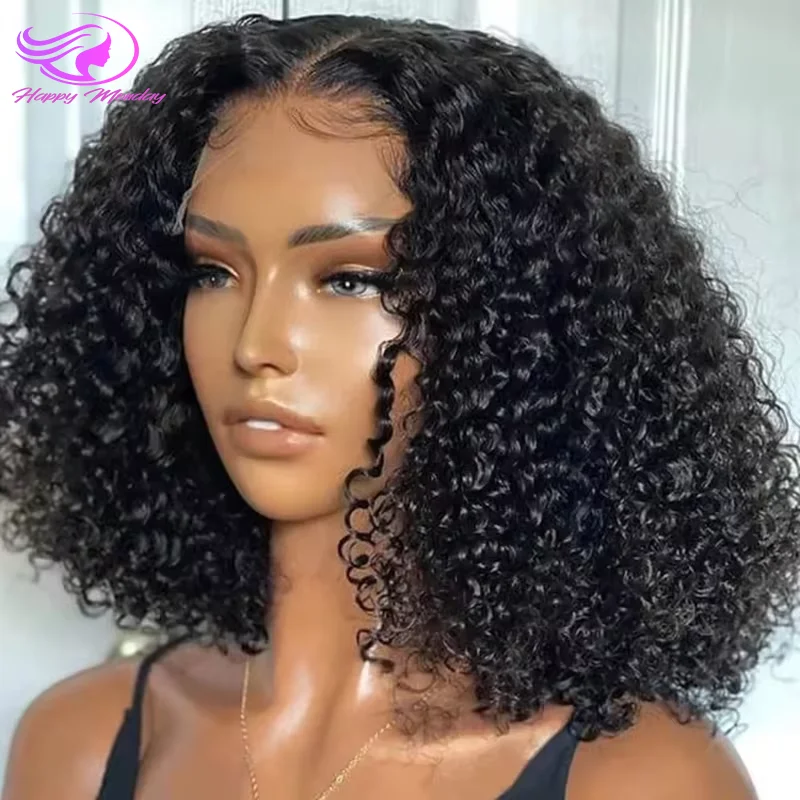 Curly Short Water Wave Bob Human Hair Wigs 13X4 HD Lace Frontal Short Human Hair Wig Transparent Lace 200% Density For Women