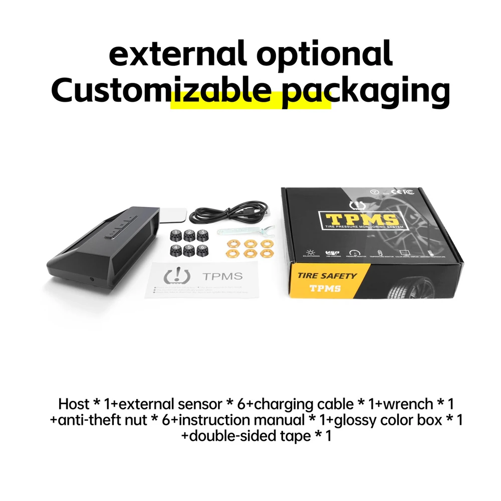 Sistema di monitoraggio della pressione dei pneumatici solare Allarme di sicurezza intelligente TPMS Monitoraggio della temperatura dei pneumatici Camion RV ad alta precisione con 6 sensori
