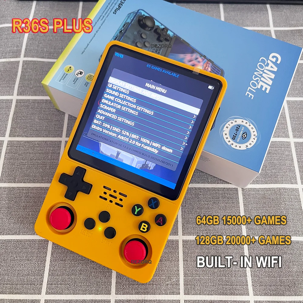 

R36s plus Ретро Портативная портативная игровая консоль 15000+ игр 20+ эмуляторов Встроенный WIFI Videojuegos Consolas