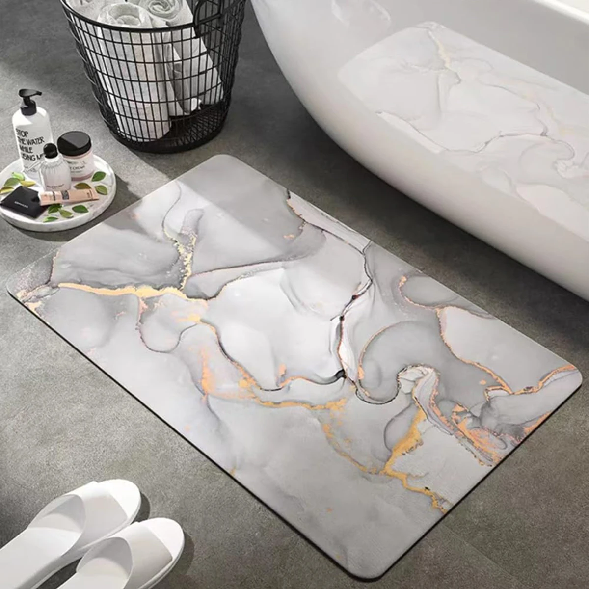 Non-Slip Mat Water-Absorbent Floor Mat Marble Pattern Bathroom Diatomaceous Earth Door Mat Living Room Bedroom Bathroom