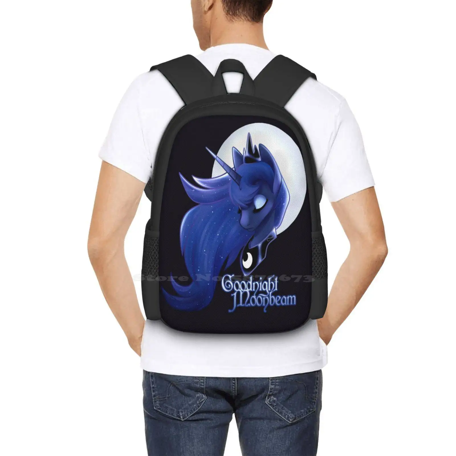 Bolsas escolares Moonbeam, mochila de viaje para ordenador portátil, Princess Luna Mlp My Little Goodnight Moonbeam Lunar sleeping