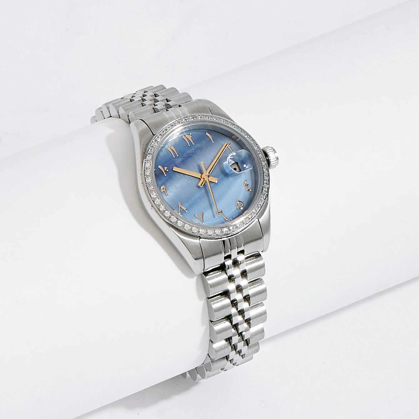 Branded Women Watch Steel Case Steel Band Arabic Dial Face Mid East Index Japan Quartz Movement Mother of Pearl Dial