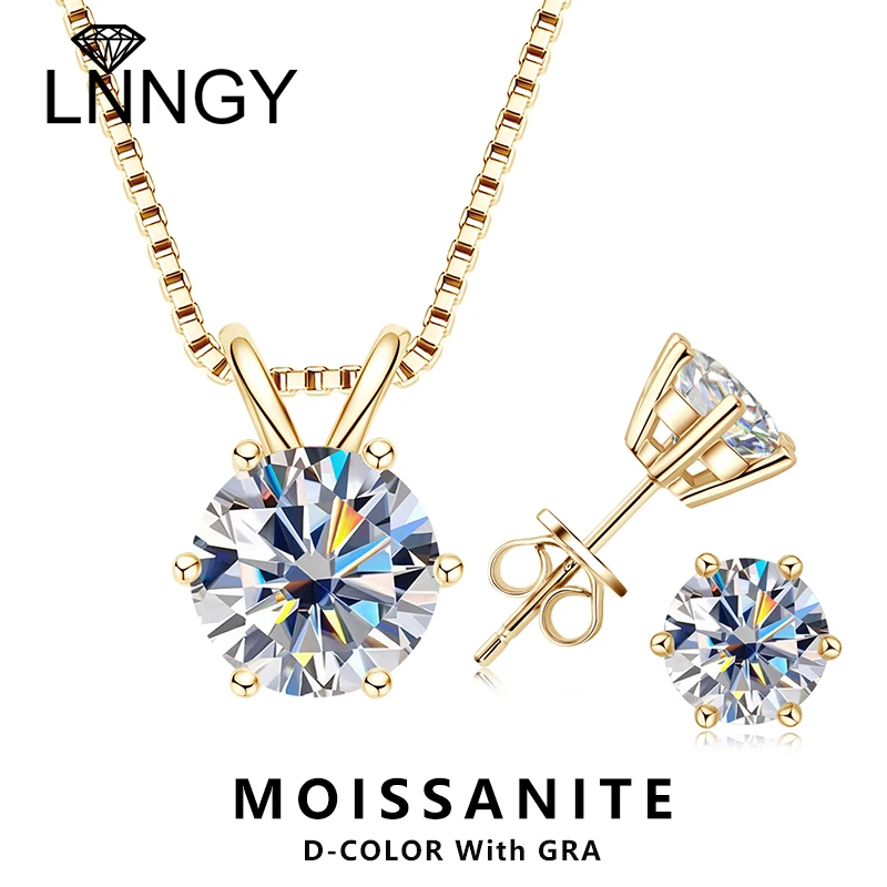 

Lnngy серьги из стерлингового серебра 925 пробы, ожерелье, сертифицированный GRA 0,5–3 карата, пасьянс, муассанит, кулон, ожерелье, серьги, комплект ювелирных изделий