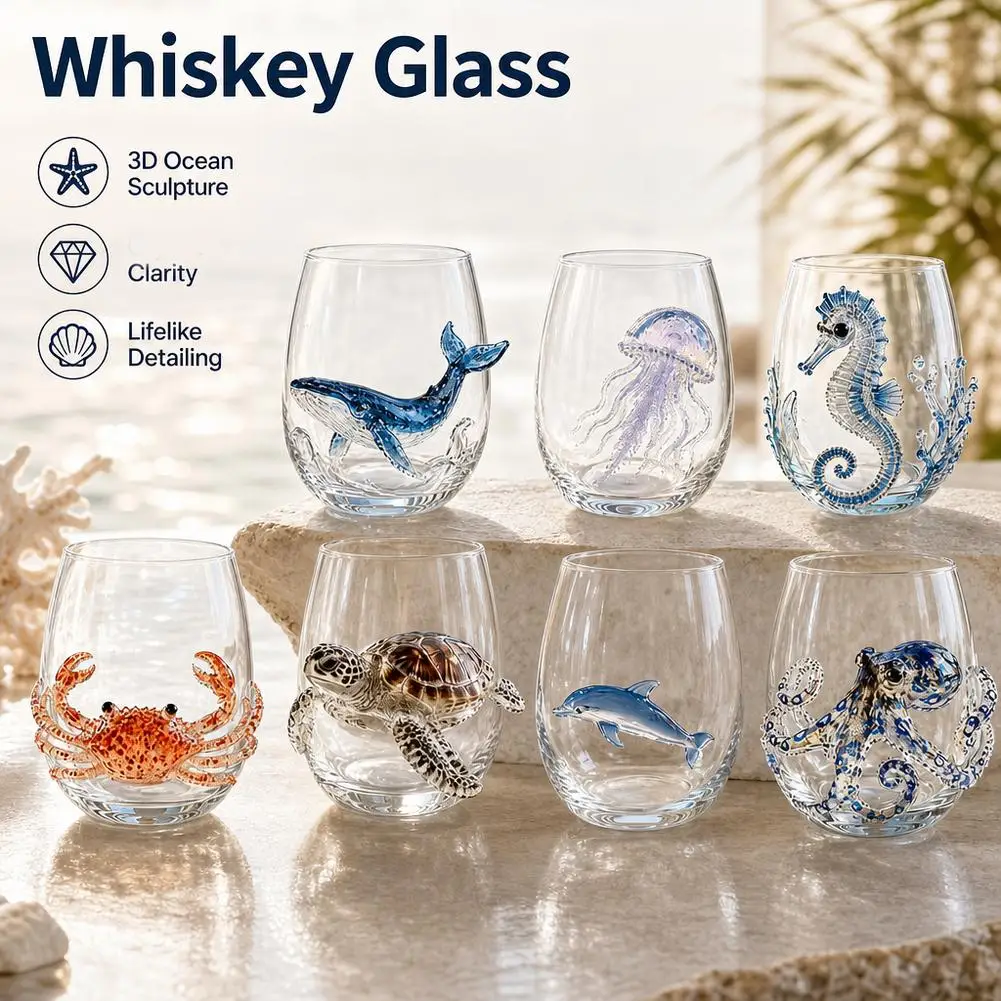 Handmade Marine Animal Glassware 3D Sea Turtle Stemless Wine Glass Ocean Theme Barware Drinking Tumbler Home Decor