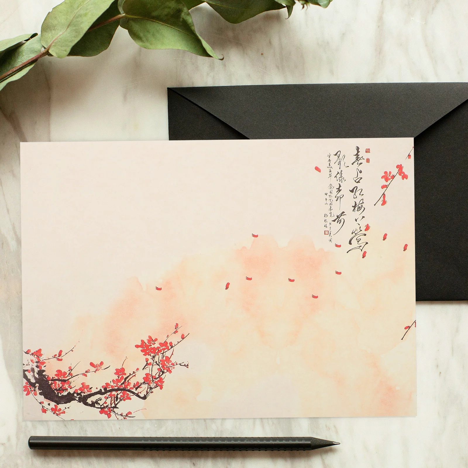 80 Sheets Elegant Letter Paper Plum Blossom Pattern Reusable Writing Paper for Greeting Cards Postcards Announcements Decorative