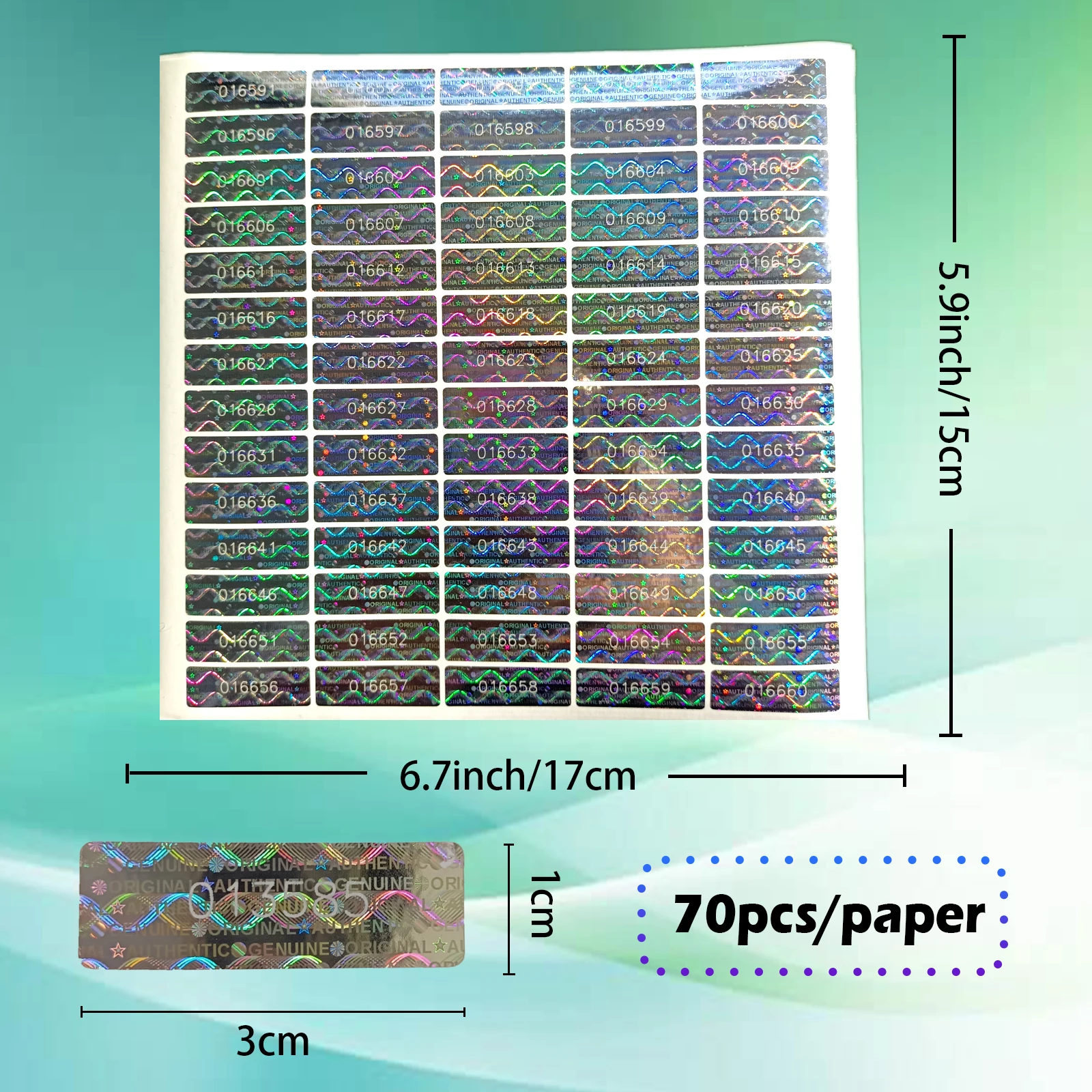 Holografischer Sicherheits-Siegelaufkleber, Garantie-Void-Etiketten mit einzigartiger Seriennummer, sicher, silberfarben, manipulationssicher, 1 x 3 cm – Detail 3