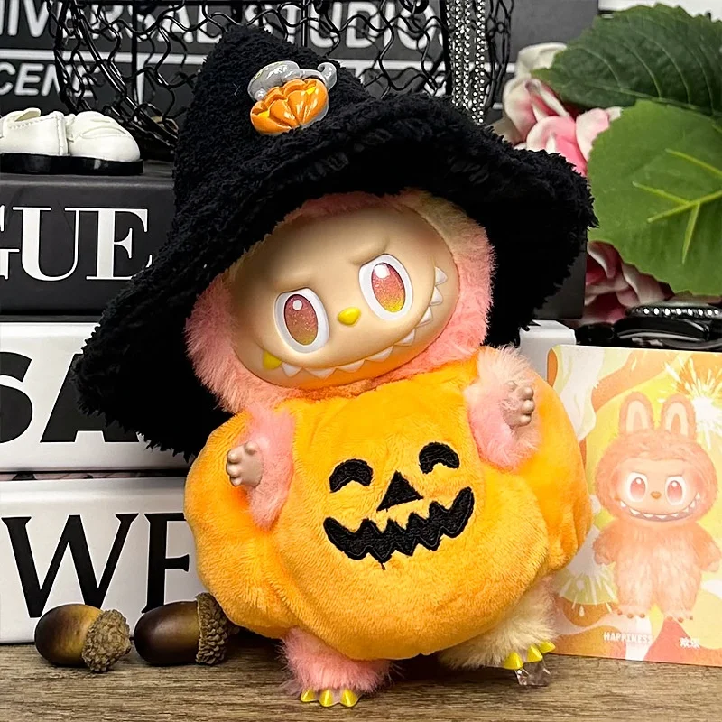 Vestiti di zucca di Halloween per 15 17 cm Labubu Doll Pumpkin Serie multiple Tute di abbigliamento soffici con accessori di abbigliamento per cappelli