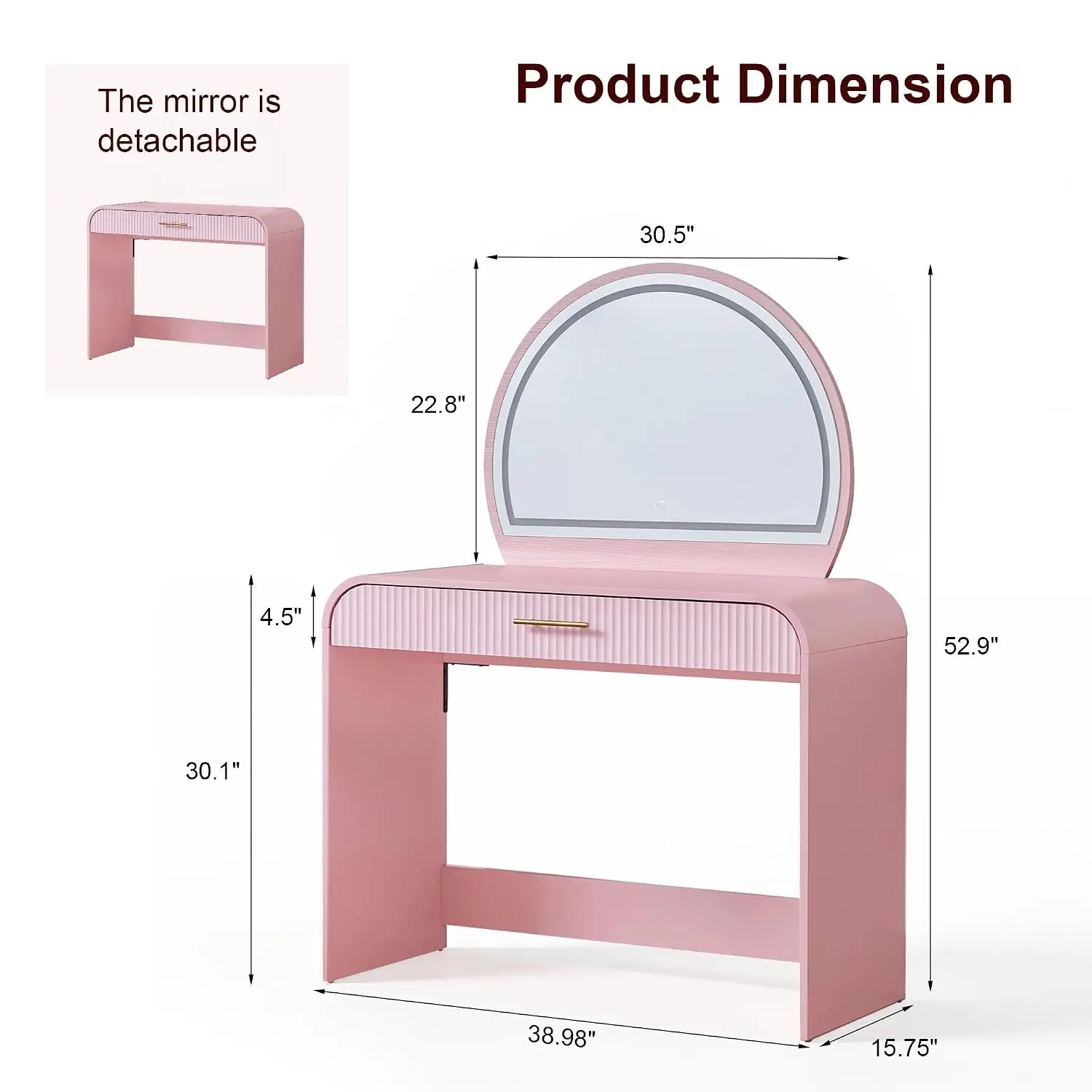 Pink Makeup Vanity Desk with Led Lights Mirror for Girls, Customized