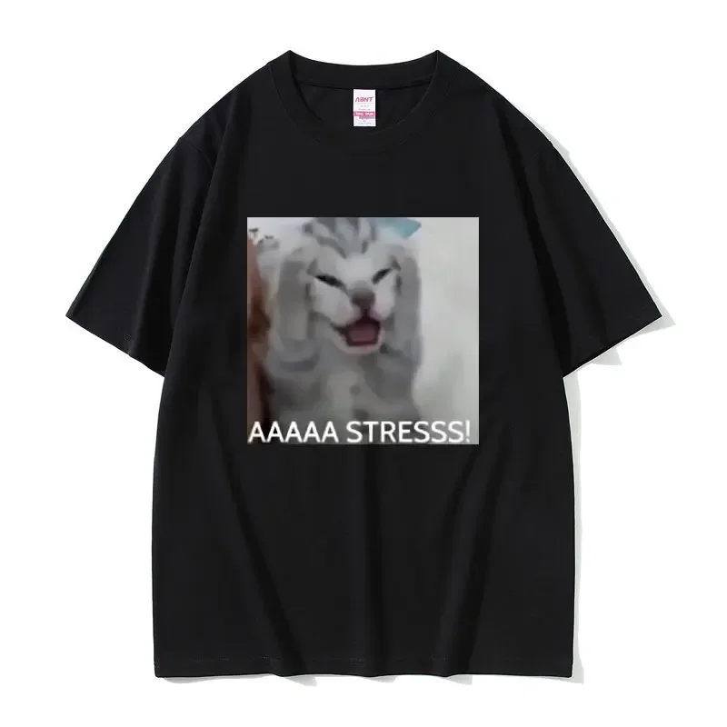 

Cute and Fun Stress Cat Meme T-shirt for Summer Men's and Women's Casual Loose Oversized Fashionable Women's Short-sleeved Shirt