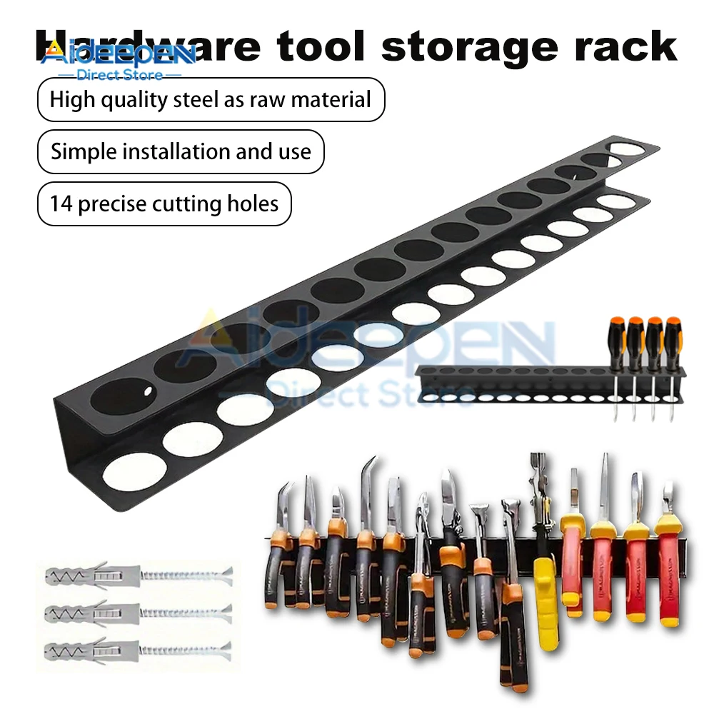 Wall-mounted 14-hole Hardware Tool Storage Rack Hammer/pliers/screwdriver Manual Tools Integrated Storage Base Stand