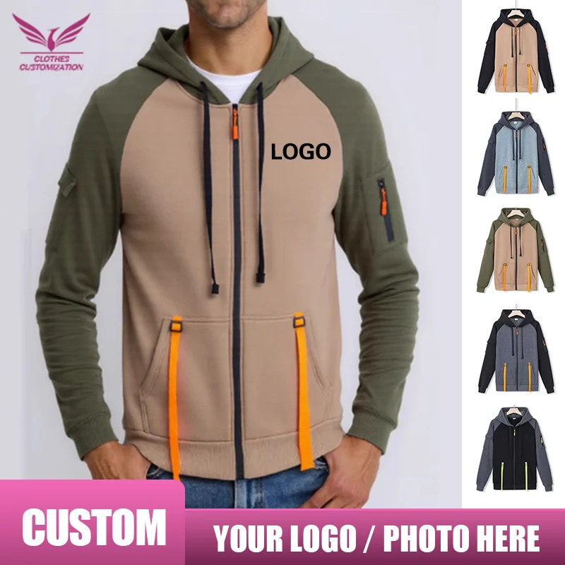

Spring Autumn Zipper Jacket Custom logo Men's Fashion Sports Casual Top Hooded Sweatshirt Hoodie personality customization