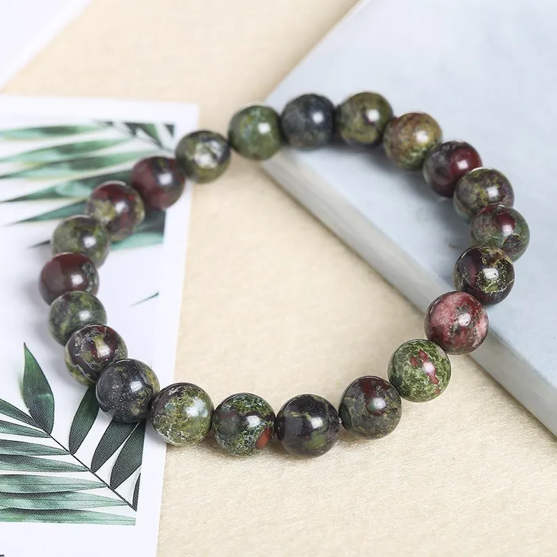 JD Natural Dragon Blood Stone Elastic Bracelets Women Men Charm Dinosaur Jasper Beads Lucky Chakra Jewelry Special Jewelry Gift