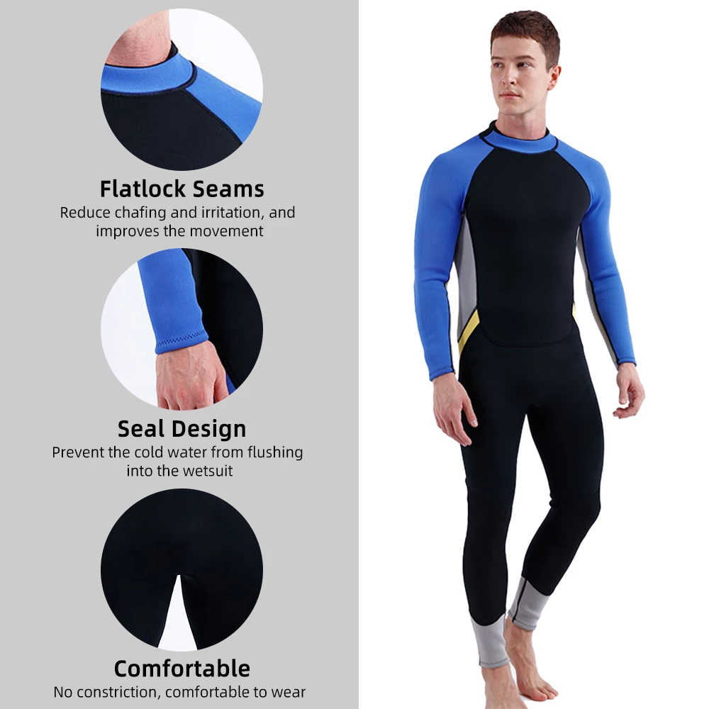 Men Wetsuit 3mm Neoprene Wetsuit Back Zip Full Body Diving Suit for Snorkeling Surfing Scuba Diving Swimming Kayaking Sailing