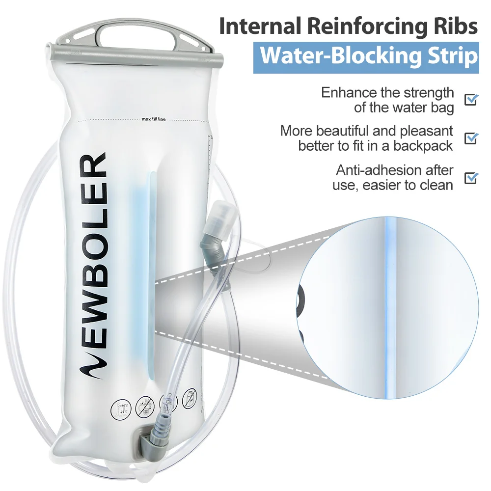 NEWBOLER Wasserblase Trinkrucksack 2L Kapazität PEVA Wasserbeutel Reservoir zum Laufen Radfahren Trinkwasser Aufbewahrungstasche – Detail 4