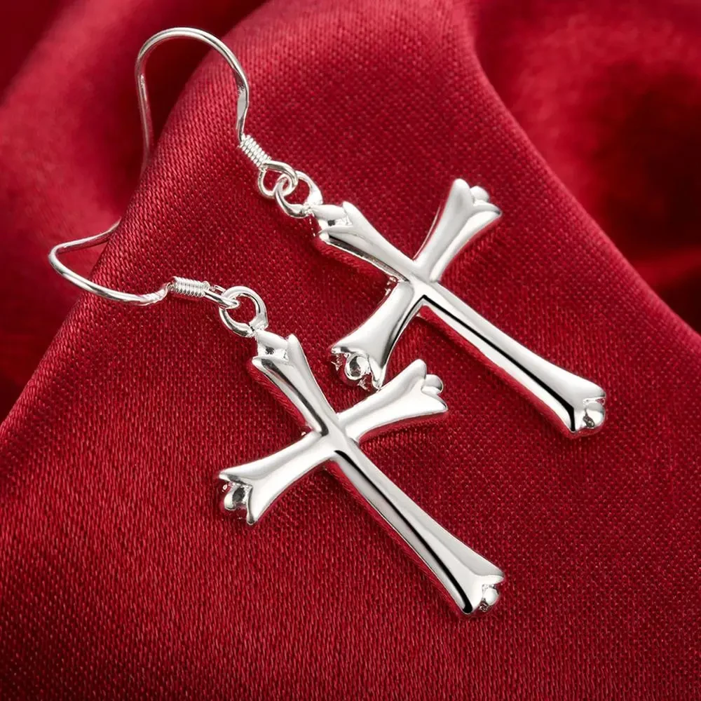 High Quality 925 Sterling Silver Plated trend cross Earrings for Women fashion Jewelry Wedding Trendsetter Christmas Gifts
