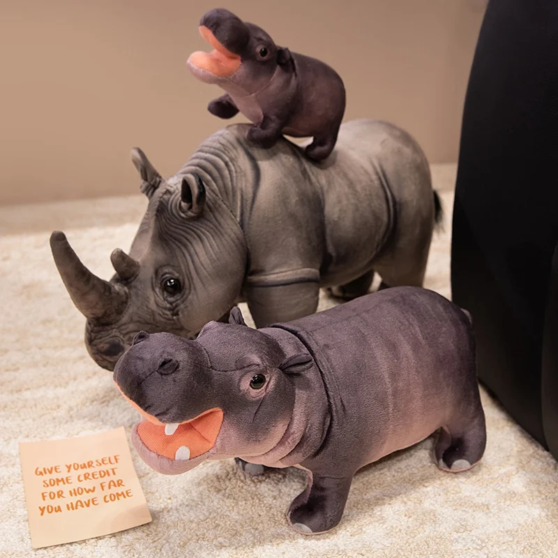 Bonito real elevador rinoceronte brinquedos de pelúcia engraçado imitação hipopótamo brinquedos de pelúcia animais gigantes plushie presente do feriado festa decoração