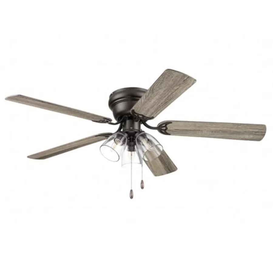 52-Inch Indoor Ceiling Fan in Renton Bronze Finish with Clear 3-Light LED Multi-Arm Lighting E26/B11 Bulb Compatibility and Pul