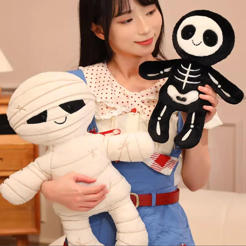 

Funny British Mummy Bob & Skeleton Plush Toys Halloween Soft Comforter Dolls Decorative Gifts For Girls Women Holiday Decor