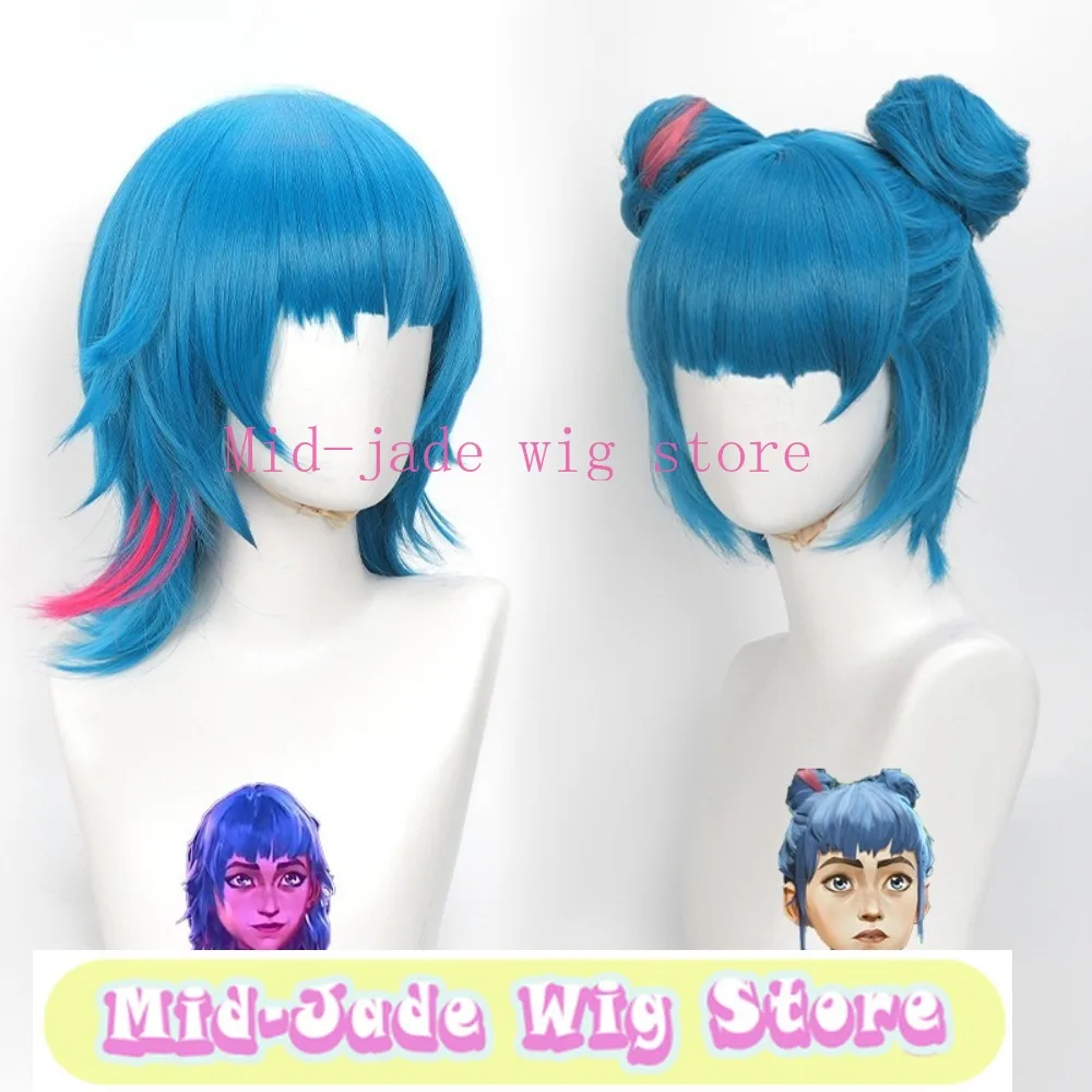 Arcane Jinx Ballroom Cosplay Wig Detachable Double Buns Date Style Hair With Realistic Scalp for Stage Performance