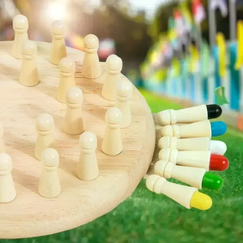 Set Juego de mesa interactivo con memoria de color con palancas de cerillas; Juguetes educativos para niños; Rompecabezas de ajedrez con memoria de madera