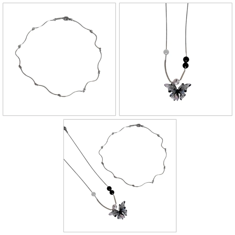 

S1Y1 Butterfly Pendant Necklace Waving Choker Chain Wedding Jewelry Accessories