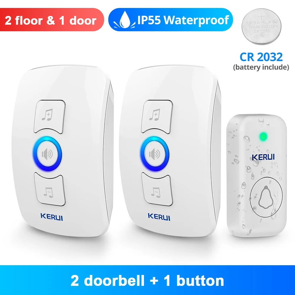 

KERUI M525 Door Bell Chime Kit Button With Battery Wireless Doorbell Smart Home LED Flash Security Alarm Welcome House Melodies