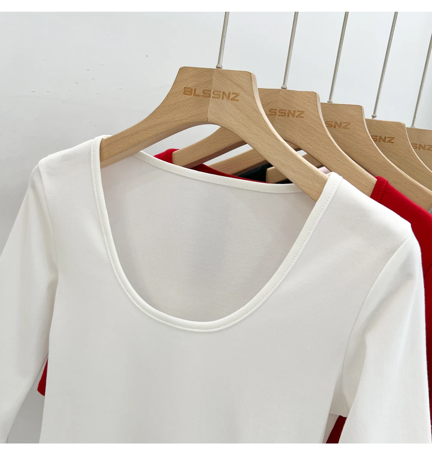 Zjaiss Women's White Base Top 2026 New U-Neck Three-Quarter Sleeve Tee for Spring & Summer Solid Versatile Casual Simple T-Shirt