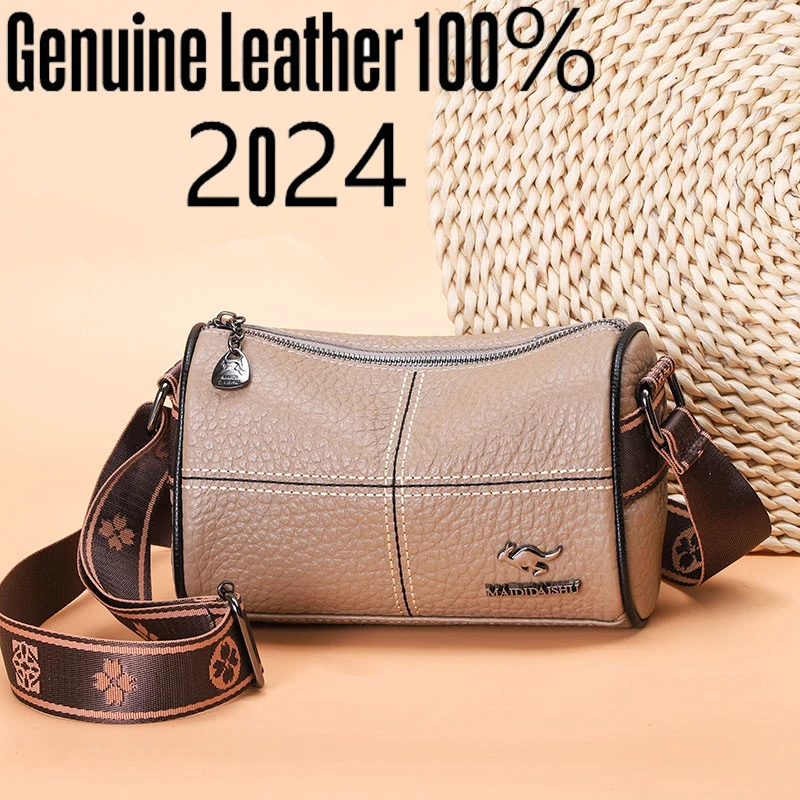 

Simple and solid color genuine top layer cowhide crossbody bag famous designer popular new single shoulder round bucket bags