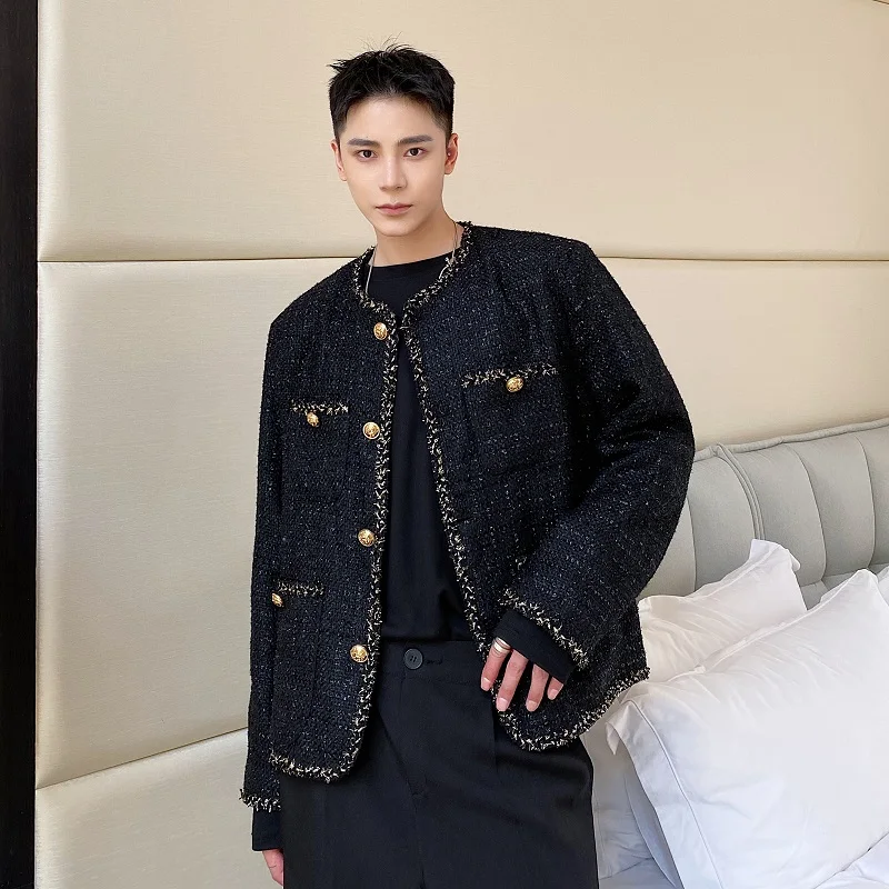 

Autumn Winter New Sle Faionable Knitted Tweed Jaet ex ort Svel Collar Outerwear for Youth Casual Luxury