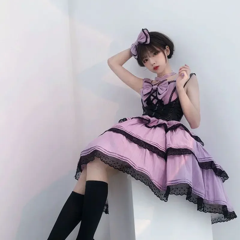 일본 레드 스위트 로리타 공주 원피스, 귀여운 궁전 스타일 레이스 활 요정 코스프레, 고딕 파티 미니 드레스, 로리타 Jsk 복장