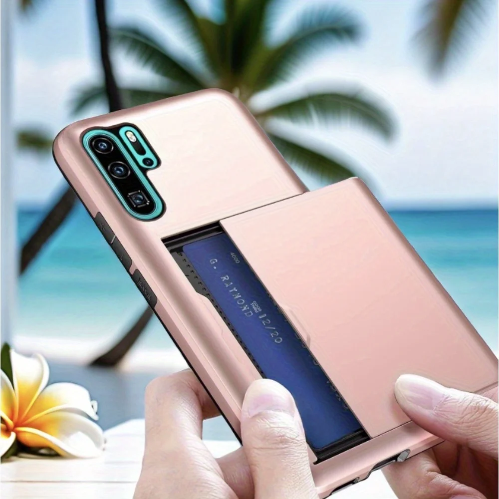 

For Huawei P30 Pro Case Card Holder Heavy Duty Protective Dual Layer Shockproof Hidden Card Slot Cover for Huawei P30 P30Pro