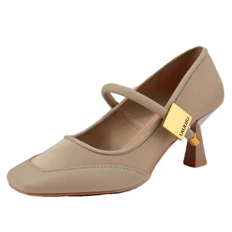 2024 Spring New Niche French Style Mary Jane Shoes Women\'s Dress Square Toe Low-Cut Stiletto Heel Elegant High Heel Pumps