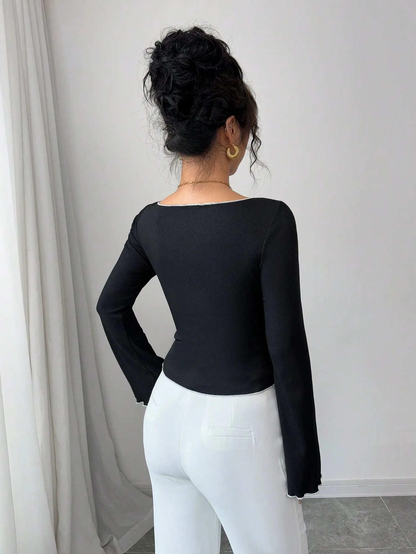 Automne nouveau style polyvalent à la mode petit nœud col ouvert femmes élégantes à manches longues une pièce