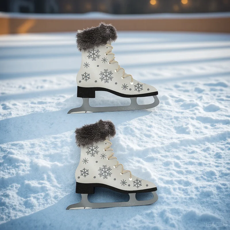 

2 pcs Wooden Skate-Shaped Hanging Decor For Christmas Party, Festive Wood Adornments, Xmas Scene Decoration, Home Decor