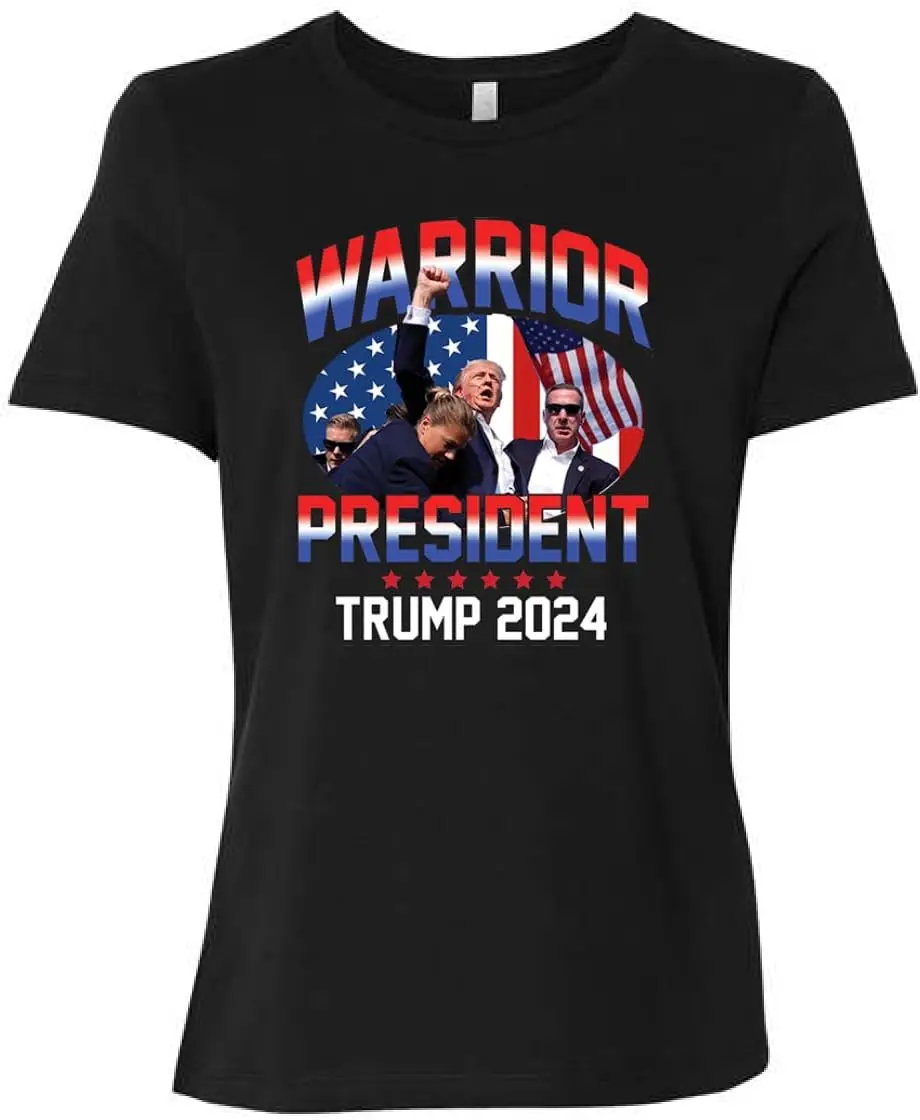 Warrior President Trump 2024 Election | USA Rally Fist Pump Blood Shot Trump Womens Premium T-Shirt