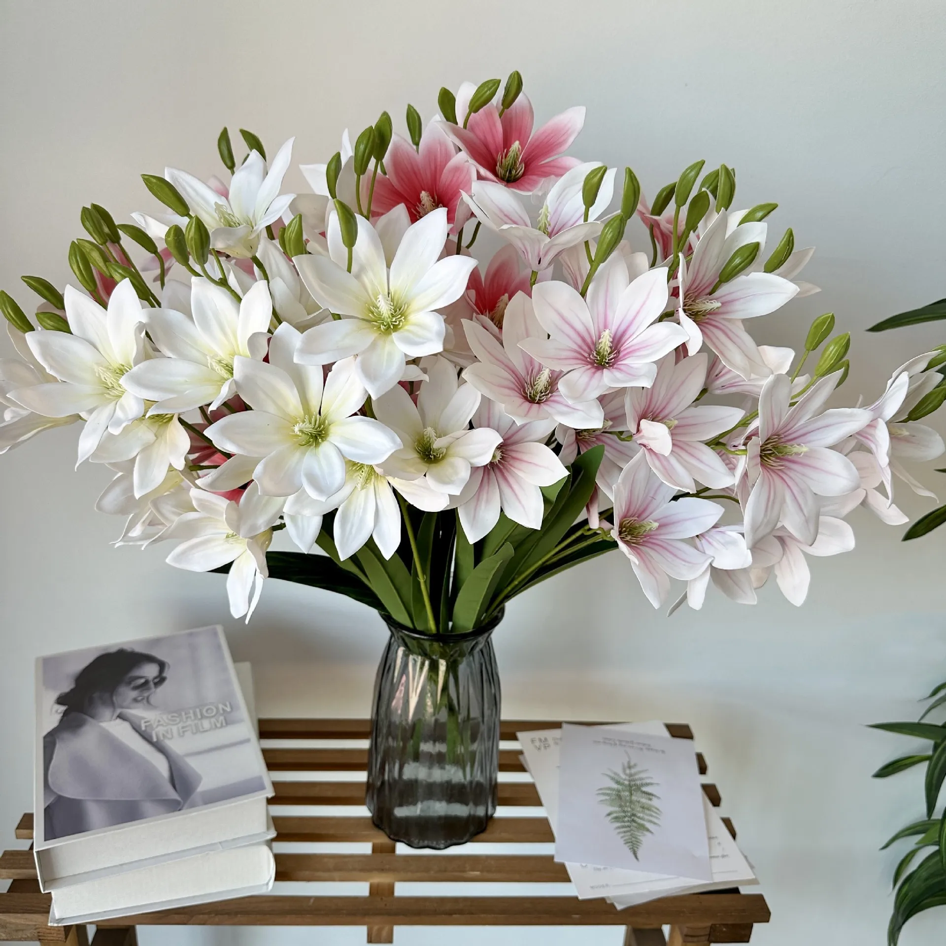 20 Heads Bunch 3D Printing Magnolia Artificial Flowers Diy Wedding Decor Bridal Bouquet Fake Orchids Home Display Party Flore