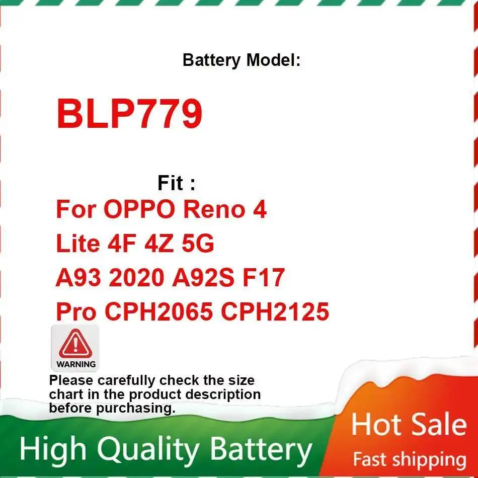 

Аккумулятор для мобильного телефона Oppo Reno 4 Lite 4F 4Z 5G A93 2020 A92S F17 Pro CPH2065 CPH2125 4000 мАч Прочный BLP779