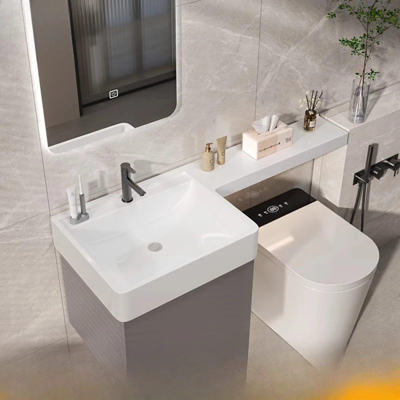 

Integrated small size wash hand basin with wall cabinet Small apartment wall-mounted p-type square basin Bathroom cabinet
